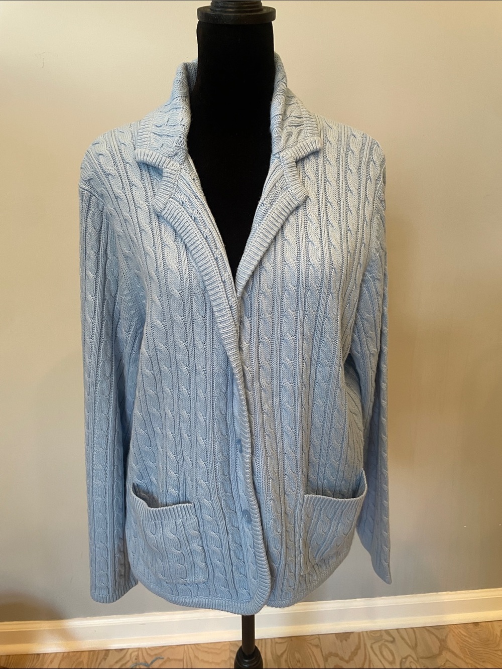 Light Blue Cable Knit Women's Cardigan Sweater xl petite like new
